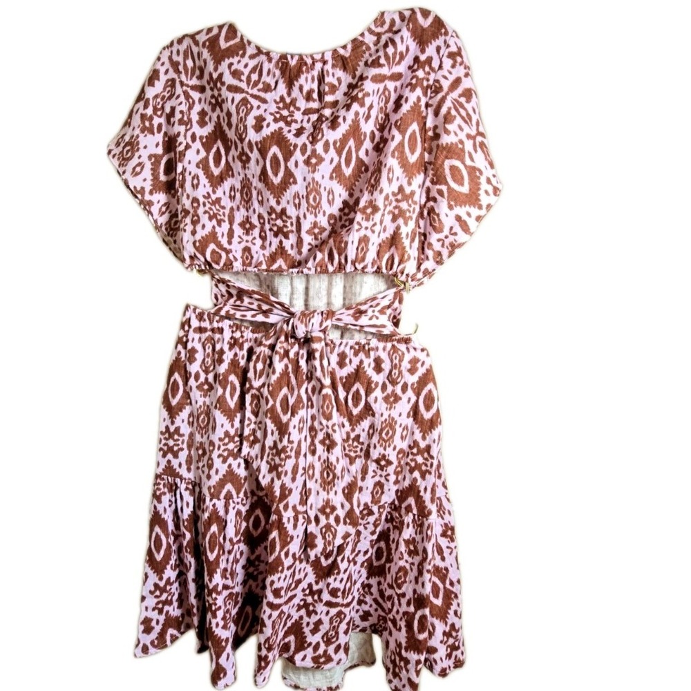 NWT BB Dakota Steve Madden Smocked Mini Dress Women Medium Ikat Print Boho - Picture 4 of 13